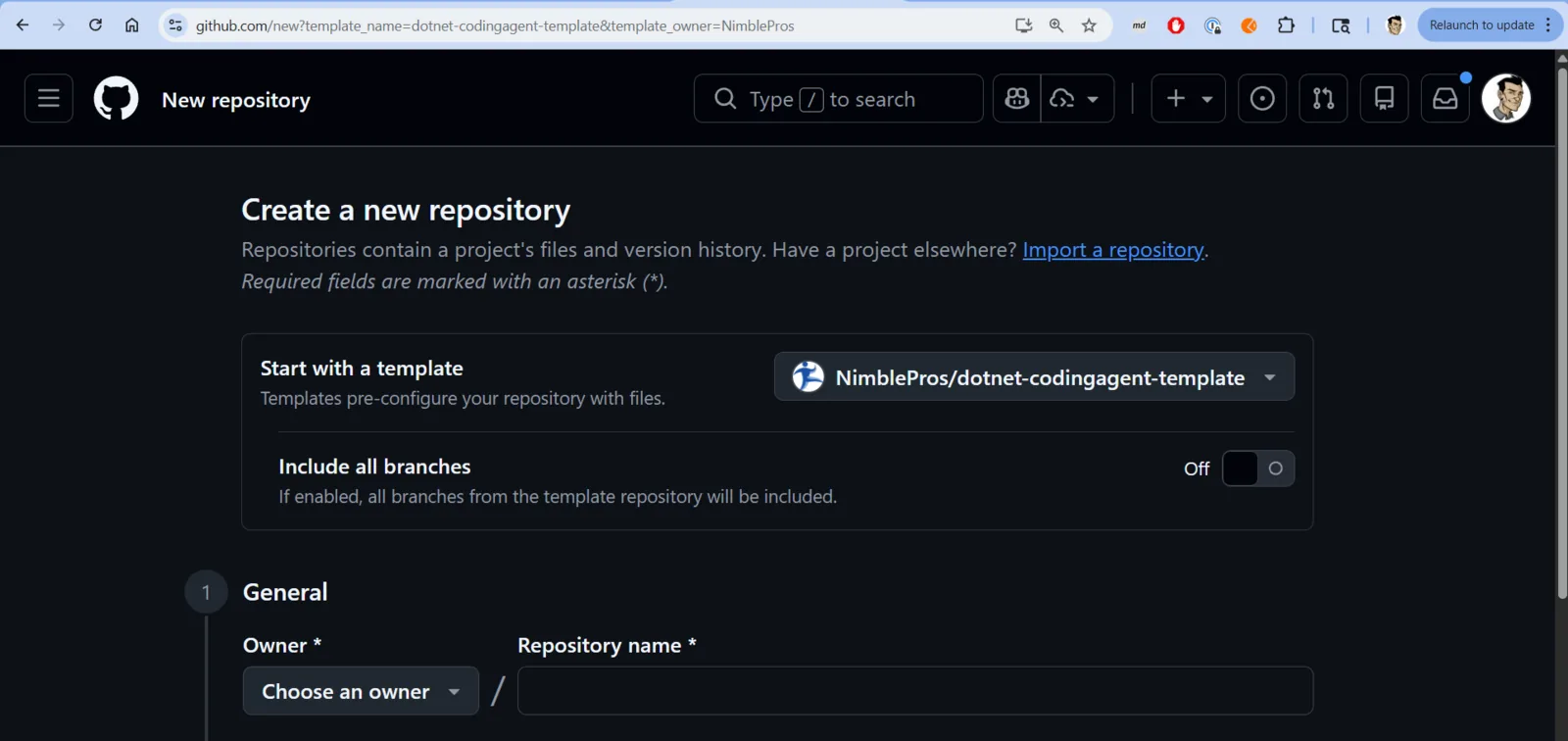 Creating a new repo from template