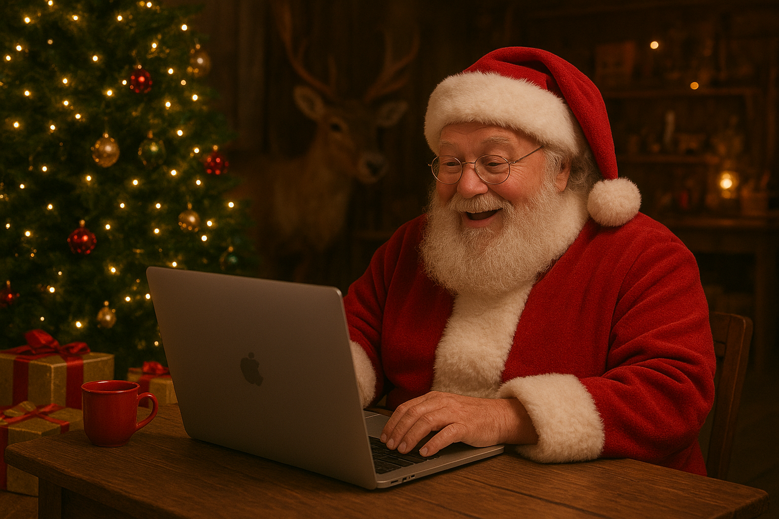 Santa spreading holiday cheer online