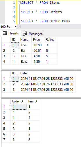 Screenshot: Created Orders in SQL Server